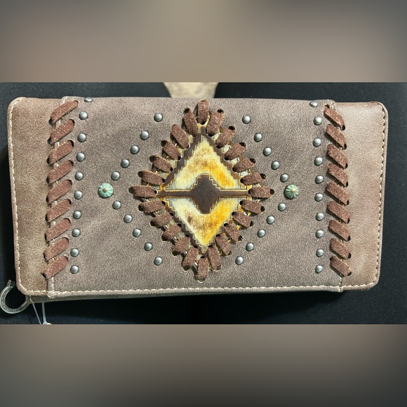 Montana West Brown and Yellow Leather Wallet - Picture 1 of 7